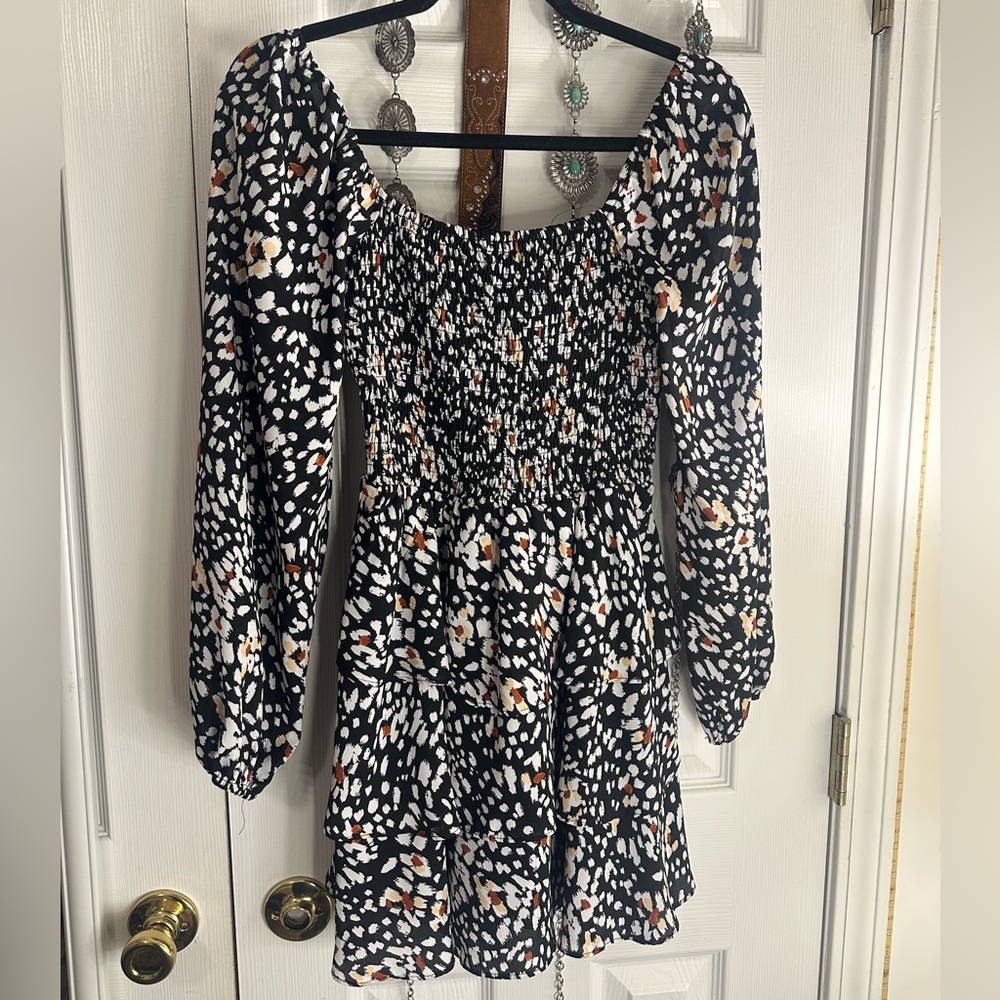 Buddy Love Black and White Patterned Long Sleeve Dress